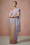 Buy_Dressfolk_Grey Linen Woven Zari Stripe Daydreams Handloom Saree  _at_Aza_Fashions