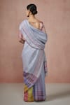 Shop_Dressfolk_Grey Linen Woven Zari Stripe Daydreams Handloom Saree _at_Aza_Fashions