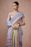 Shop_Dressfolk_Grey Linen Woven Zari Stripe Daydreams Handloom Saree  _Online_at_Aza_Fashions