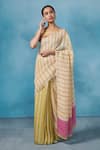 Buy_Dressfolk_Green Linen Woven Stripe Elayne Saree  _at_Aza_Fashions