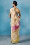 Shop_Dressfolk_Green Linen Woven Stripe Elayne Saree  _at_Aza_Fashions