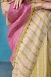 Buy_Dressfolk_Green Linen Woven Stripe Elayne Saree  _Online_at_Aza_Fashions