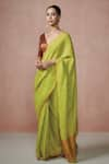 Buy_Dressfolk_Green Linen Woven Butti Firefly Forest Zari Saree  _at_Aza_Fashions