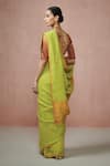 Shop_Dressfolk_Green Linen Woven Butti Firefly Forest Zari Saree  _at_Aza_Fashions