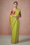 Dressfolk_Green Linen Woven Butti Firefly Forest Zari Saree  _Online_at_Aza_Fashions