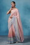 Buy_Dressfolk_Pink Linen Handwoven Stripe Saree With Running Blouse _at_Aza_Fashions