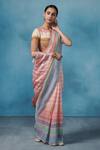 Dressfolk_Pink Linen Handwoven Stripe Saree With Running Blouse _Online_at_Aza_Fashions