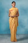 Buy_Dressfolk_Yellow Linen Woven Stripe Mimosa Zari Saree  _at_Aza_Fashions