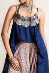 Nupur Kanoi_Blue Top  Satin Printed Floral Round Neck Embroidered And Pant Set  _Online_at_Aza_Fashions