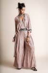 Buy_Nupur Kanoi_Pink Crepe Printed Floral V Neck Wrap Jumpsuit _Online_at_Aza_Fashions