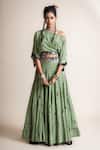 Buy_Nupur Kanoi_Green Crepe Printed Floral One Shoulder Top And Lehenga Set _at_Aza_Fashions