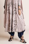 Nupur Kanoi_Pink Cape Crepe Printed Floral V Neck Peacock With Draped Pant  _Online_at_Aza_Fashions