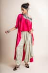 Buy_Nupur Kanoi_Fuchsia Off Shoulder Top With Peacock Print Pant_Online_at_Aza_Fashions
