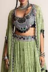 Nupur Kanoi_Green Georgette Printed Floral Kaftan Jacket Jaali Cape Lehenga Set _Online_at_Aza_Fashions