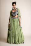 Buy_Nupur Kanoi_Green Georgette Printed Floral Kaftan Jacket Jaali Cape Lehenga Set _Online_at_Aza_Fashions