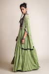 Shop_Nupur Kanoi_Green Georgette Printed Floral Kaftan Jacket Jaali Cape Lehenga Set _Online_at_Aza_Fashions