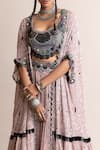 Nupur Kanoi_Pink Georgette Printed Floral Kaftan Crystal Embellished Lehenga Set  _Online_at_Aza_Fashions