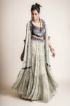 Shop_Nupur Kanoi_White Georgette Printed Floral Kaftan Jacket Jaal Cape Lehenga Set _Online_at_Aza_Fashions