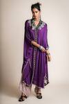 Buy_Nupur Kanoi_Purple Cape Satin Printed Cut Out Border Embellished With Pant _at_Aza_Fashions