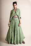 Buy_Nupur Kanoi_Green Crepe Printed Floral V Neck Kaftan Top With Flared Pant  _at_Aza_Fashions