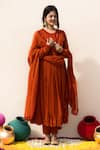 Buy_MITHI SUPARI_Orange Mul Chanderi Gulmohar Full Sleeve Angrakha Anarkali Pant Set For Women_at_Aza_Fashions