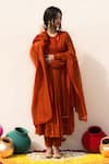 MITHI SUPARI_Orange Mul Chanderi Gulmohar Full Sleeve Angrakha Anarkali Pant Set For Women_Online_at_Aza_Fashions