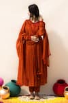 Buy_MITHI SUPARI_Orange Mul Chanderi Gulmohar Full Sleeve Angrakha Anarkali Pant Set For Women_Online_at_Aza_Fashions