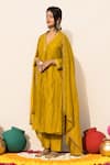 MITHI SUPARI_Yellow Malai Chanderi Hand Embroidered Zardosi Kurta  V Chameli Pant Set _Online_at_Aza_Fashions