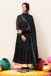 Buy_MITHI SUPARI_Black Mul Chanderi Hand Embroidered Zardosi V Neck Nargis Anarkali Set _at_Aza_Fashions