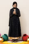 MITHI SUPARI_Black Mul Chanderi Hand Embroidered Zardosi V Neck Nargis Anarkali Set _Online_at_Aza_Fashions