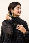 MITHI SUPARI_Black Mul Chanderi Hand Embroidered Zardosi V Neck Nargis Anarkali Set _at_Aza_Fashions