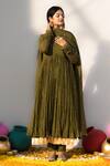 Buy_Mithi Supari_Green Mul Chanderi Hand Embroidered Zardosi V Neck Nargis Anarkali Pant Set _Online_at_Aza_Fashions