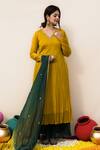 Buy_MITHI SUPARI_Yellow Mul Chanderi Hand Embroidered Zardosi V Neck Mogra Anarkali Set _Online_at_Aza_Fashions