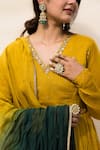 Buy_MITHI SUPARI_Yellow Mul Chanderi Hand Embroidered Zardosi V Neck Mogra Anarkali Set 