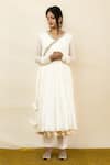 Mithi Supari_Ivory Chanderi Embroidery V-neck Champa V Angrakha Anarkali _at_Aza_Fashions