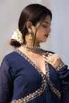 MITHI SUPARI_Blue Mul Chanderi Hand Embroidered Meena Zardosi V Neck Kumudini Kurta _at_Aza_Fashions