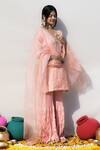 Mithi Supari_Peach Tissue, Organza, Cotton Embroidery Sevanti Short Kurta Sharara Set _Online_at_Aza_Fashions