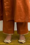 Buy Mithi Supari Orange Tissue, Silk Embroidery, Sequins, Mirrors V-neck Kesar Kurta Pant Set Buy_Mithi Supari_Orange Tissue, Silk Embroidery, Sequins, Mirrors V-neck Kesar Kurta Pant Set