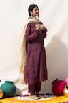 Shop_Mithi Supari_Wine Tissue, Cotton Sequins, Mirrors, Embroidery V-neck Bedina Kurta Set _Online_at_Aza_Fashions