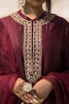 Buy_Mithi Supari_Wine Silk, Organza, Cotton Embroidery High Neck Kamini Yoke Kurta Pant Set _Online_at_Aza_Fashions