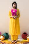 Buy_Mithi Supari_Yellow Chanderi, Cotton Sequins, Zari Basanti Yoke Embroidered Tunic And Pant Set _at_Aza_Fashions