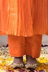 MITHI SUPARI_Orange Mul Chanderi Hand Embroidered Zari Round Basanti Yoke Tunic Pant Set _at_Aza_Fashions