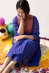 MITHI SUPARI_Blue Mul Chanderi Hand Embroidered Brocade Round Yoke Tunic And Pant Set _Online_at_Aza_Fashions