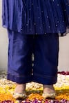 Buy_MITHI SUPARI_Blue Mul Chanderi Hand Embroidered Brocade Round Yoke Tunic And Pant Set 