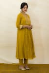 Buy_MITHI SUPARI_Yellow Malai Chanderi Hand Embroidered Mirror Tunic  V Neck Yoke And Pant Set _Online_at_Aza_Fashions