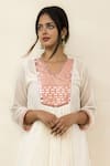 Buy_Mithi Supari_Ivory Chanderi Mirrors V-neck Meer Yoke Embroidered Tunic And Pant Set _Online_at_Aza_Fashions