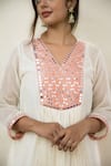 Shop_Mithi Supari_Ivory Chanderi Mirrors V-neck Meer Yoke Embroidered Tunic And Pant Set _Online_at_Aza_Fashions