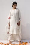 Buy_Mithi Supari_Ivory Silk, Organza Embroidery, Piping Round Neck Maya Kurta Pant Set _at_Aza_Fashions