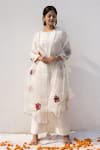 Shop_Mithi Supari_Ivory Silk, Organza Embroidery, Piping Round Neck Maya Kurta Pant Set _at_Aza_Fashions