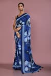 Buy_Adara Khan_Blue Floral And Haze Print Saree With Running Blouse_at_Aza_Fashions